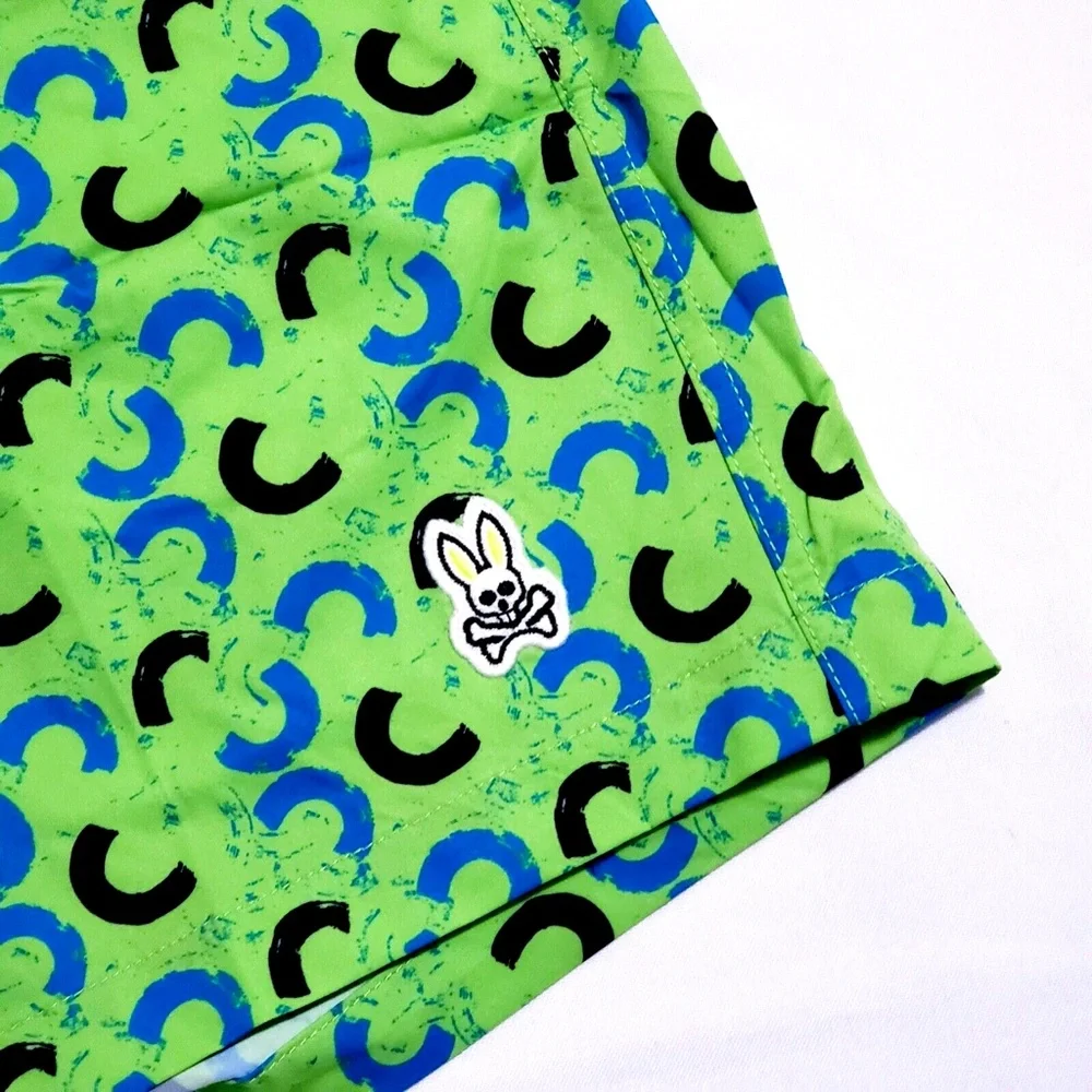 NEW Psycho Bunny Mens XXL Green Gecko Bold Brushstroke Swim Trunks